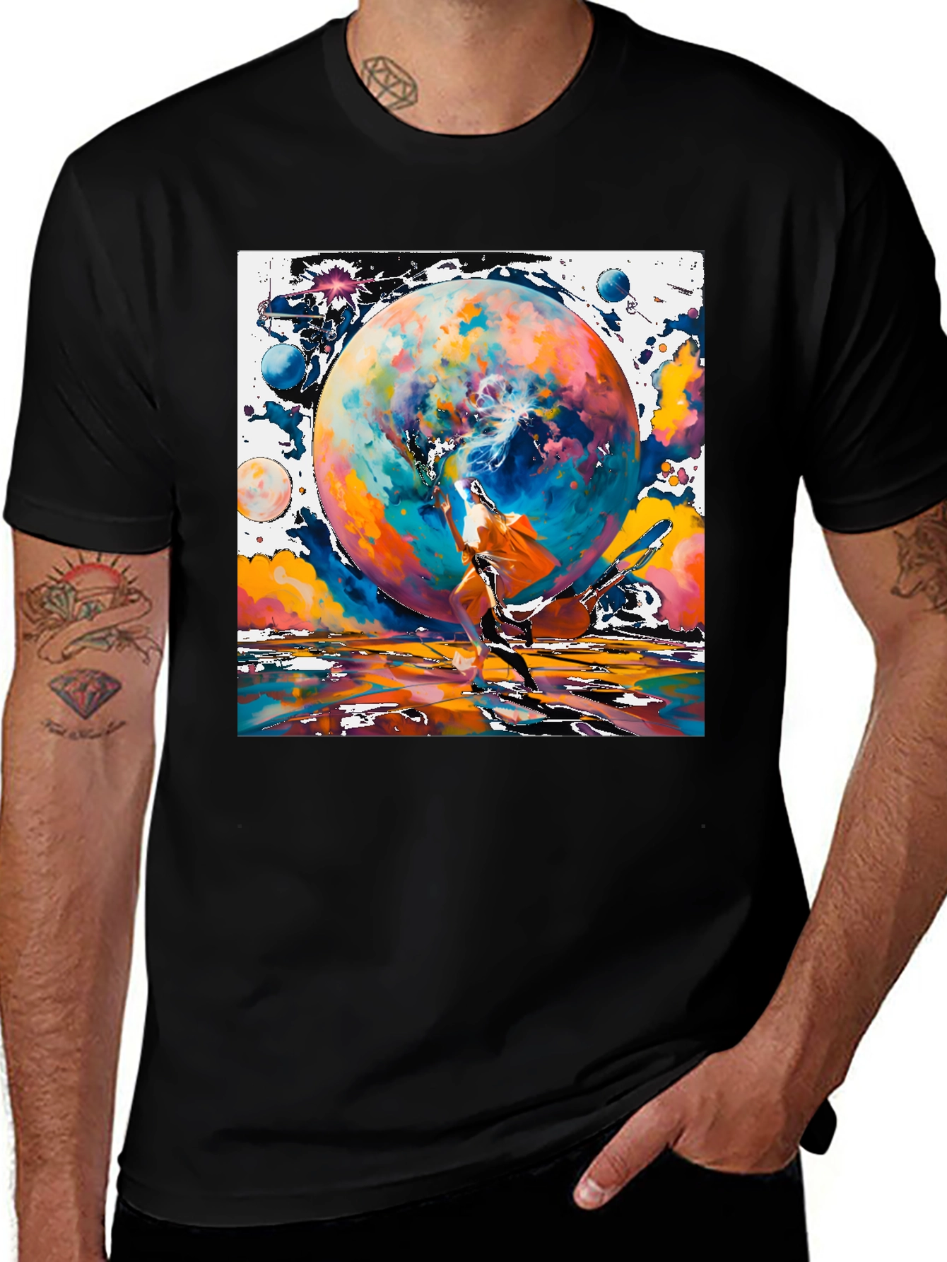 Cosmic Dance Graphic Tee - Modern Art Style Shirt