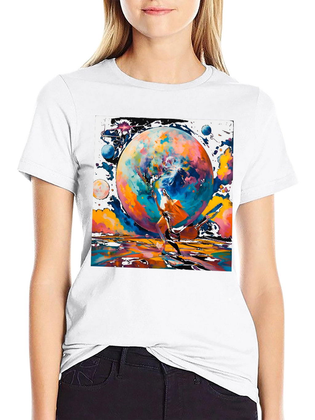 Cosmic Dance Graphic Tee - Modern Art Style Shirt