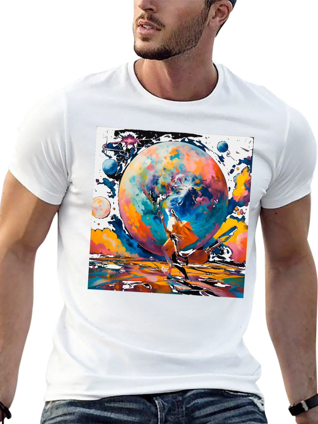 Cosmic Dance Graphic Tee - Modern Art Style Shirt
