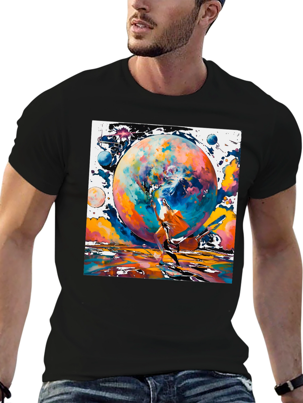 Cosmic Dance Graphic Tee - Modern Art Style Shirt