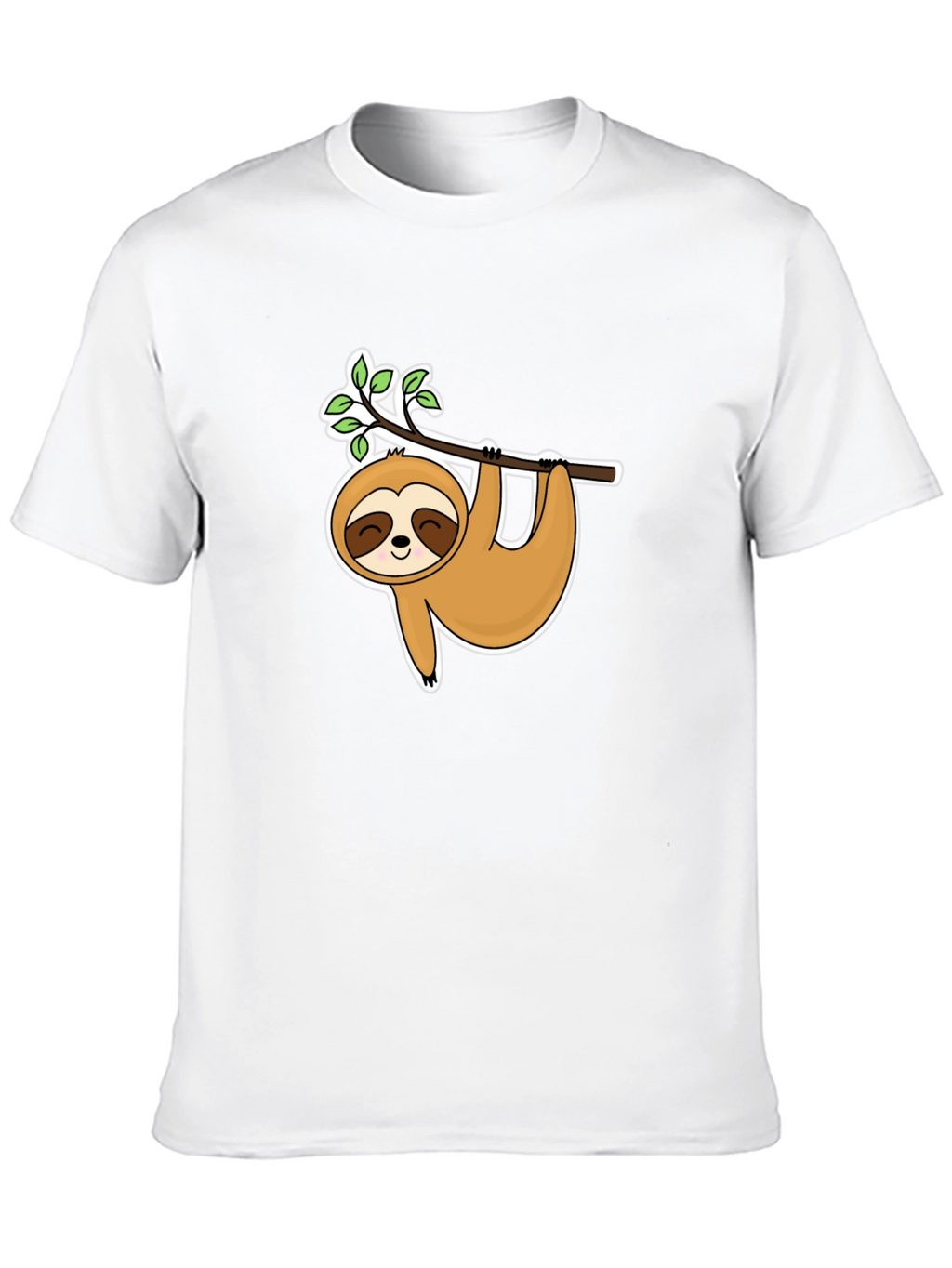 Cute Sloth Hanging On Branch Black T-Shirt