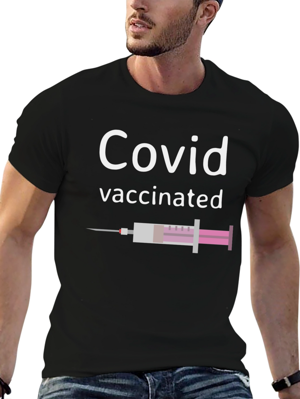 Covid Vaccinated T-Shirt - Black Graphic Tee