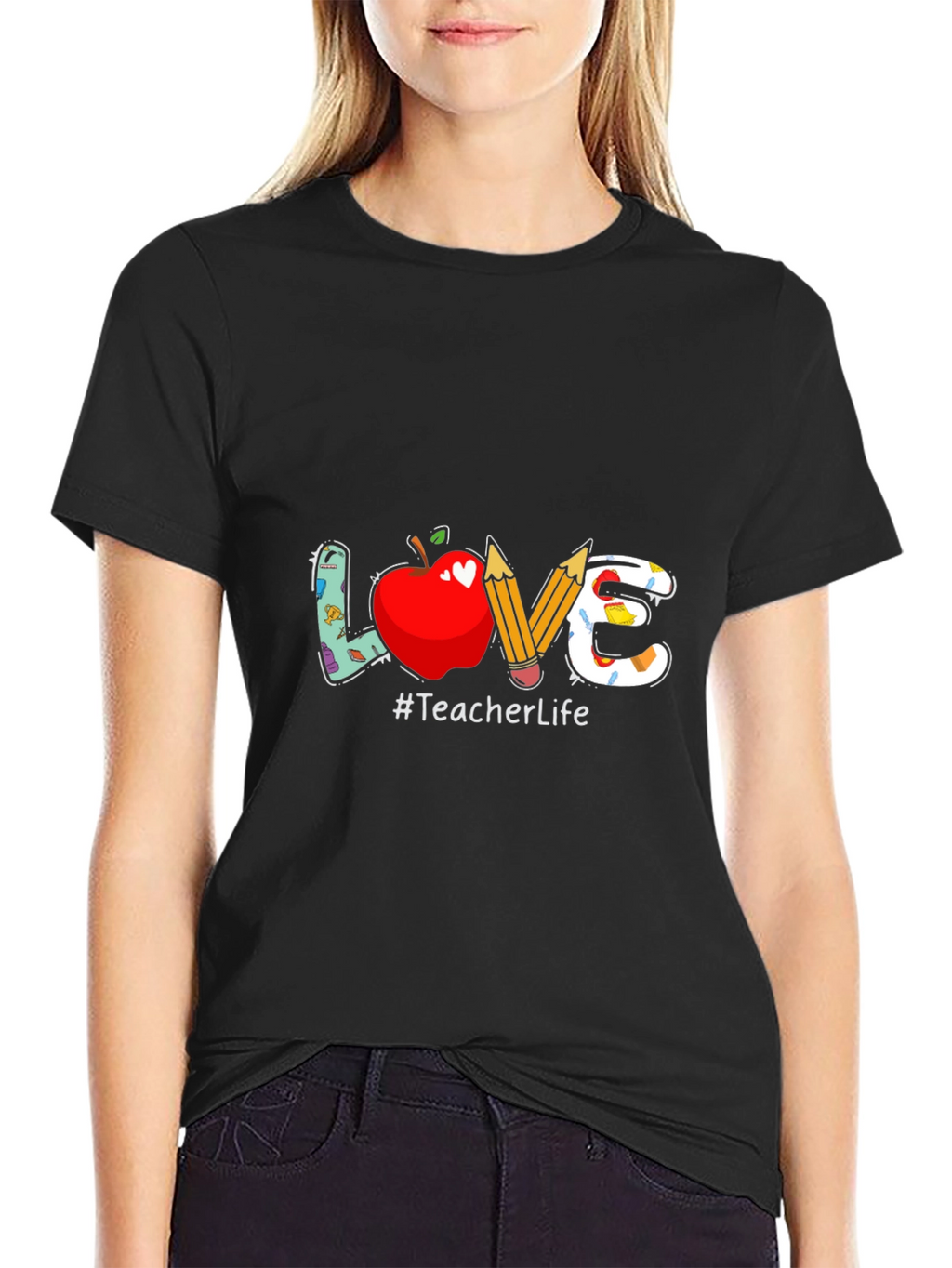 Teacher Life Graphic Tee - LOVE Apple & Pencils