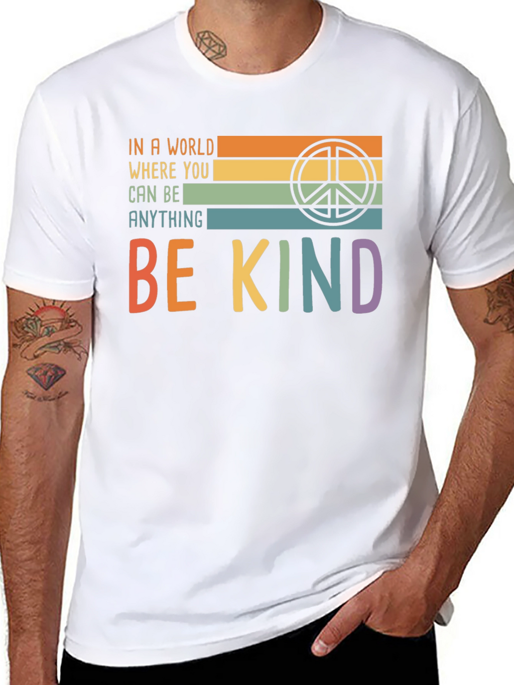 Be Kind T-Shirt with Retro Peace Symbol