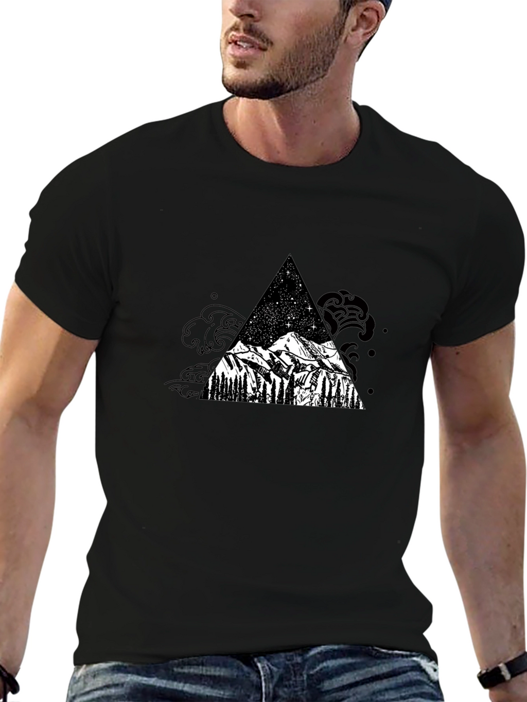 Mountain and Stars Black T-Shirt
