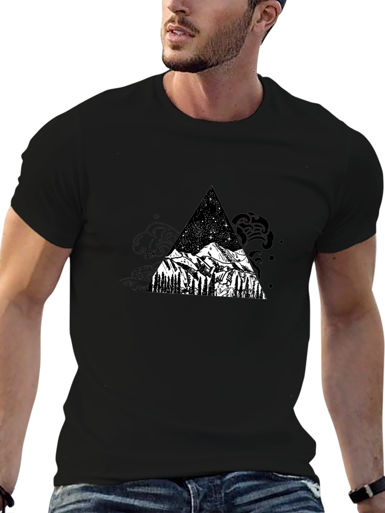 Mountain and Stars Black T-Shirt