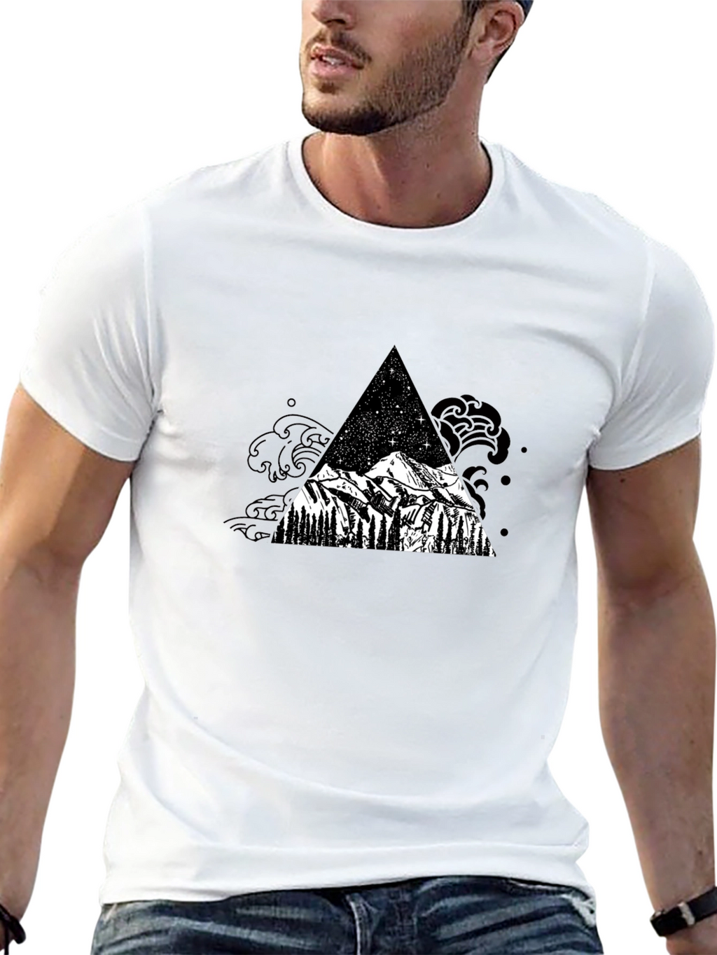 Mountain and Stars Black T-Shirt