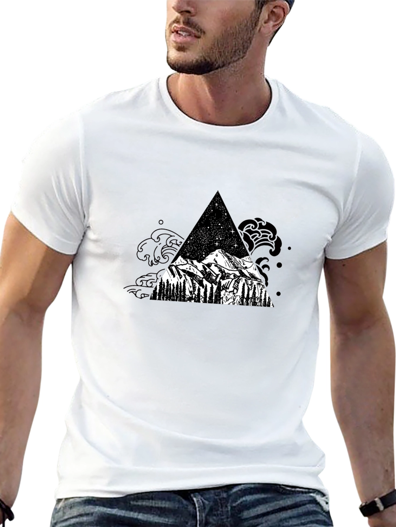 Mountain and Stars Black T-Shirt