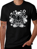 Gaming Console Cartoon Graphic Tee - Black