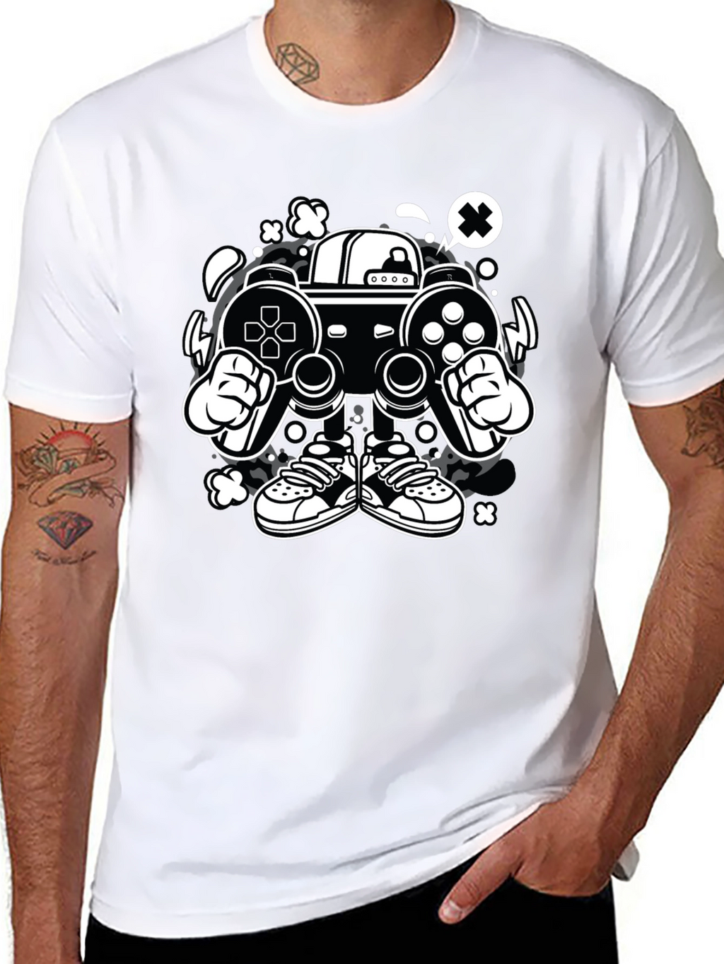 Gaming Console Cartoon Graphic Tee - Black