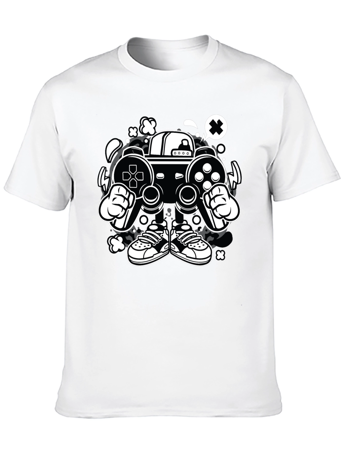Gaming Console Cartoon Graphic Tee - Black
