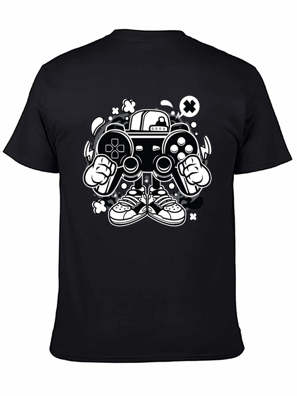Gaming Console Cartoon Graphic Tee - Black