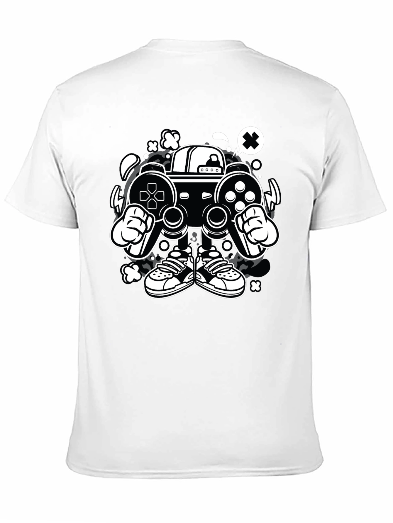Gaming Console Cartoon Graphic Tee - Black