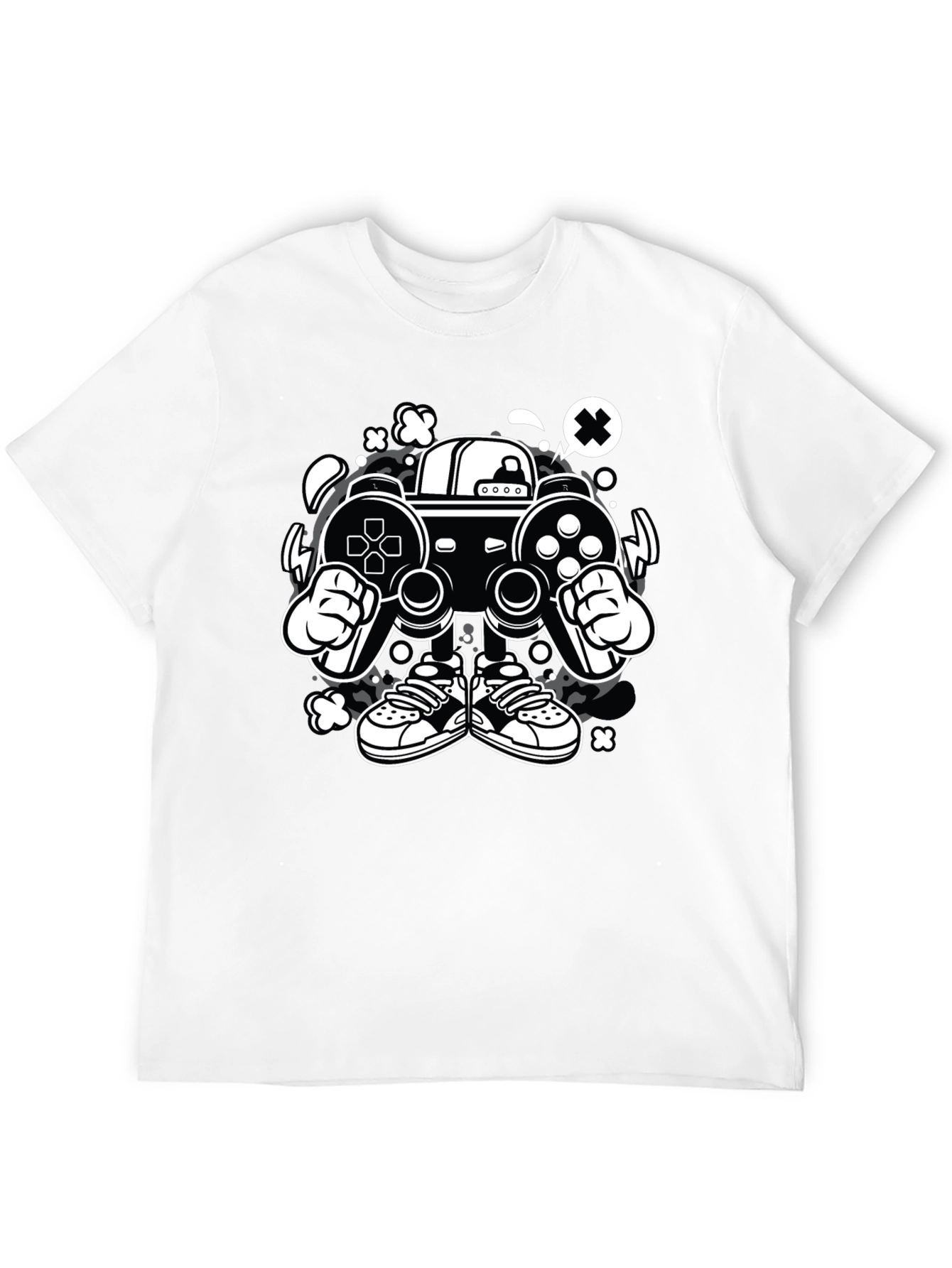 Gaming Console Cartoon Graphic Tee - Black