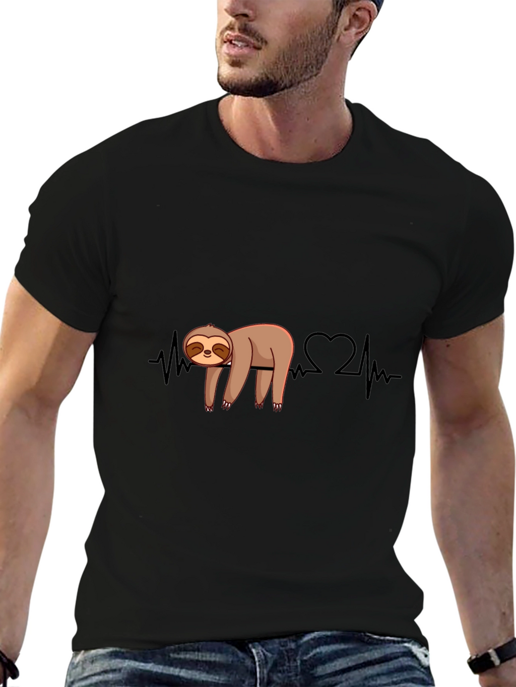 Sloth Heartbeat Graphic Tee - Relaxed Style