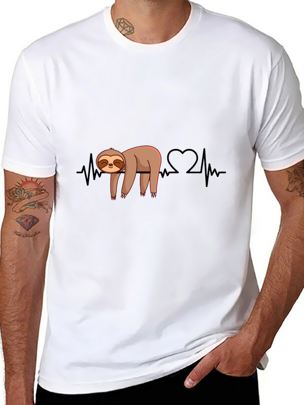 Sloth Heartbeat Graphic Tee - Relaxed Style