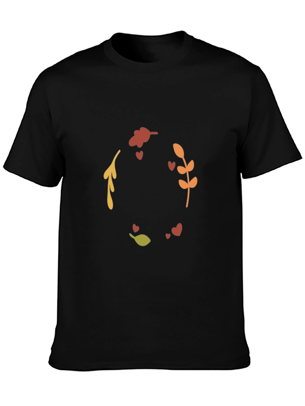 Autumn Leaves & Hearts Black Graphic Tee