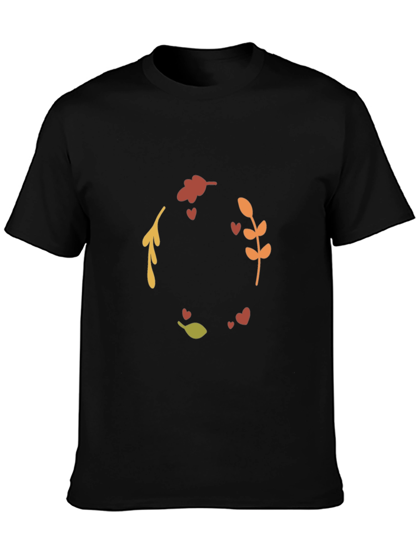 Autumn Leaves & Hearts Black Graphic Tee