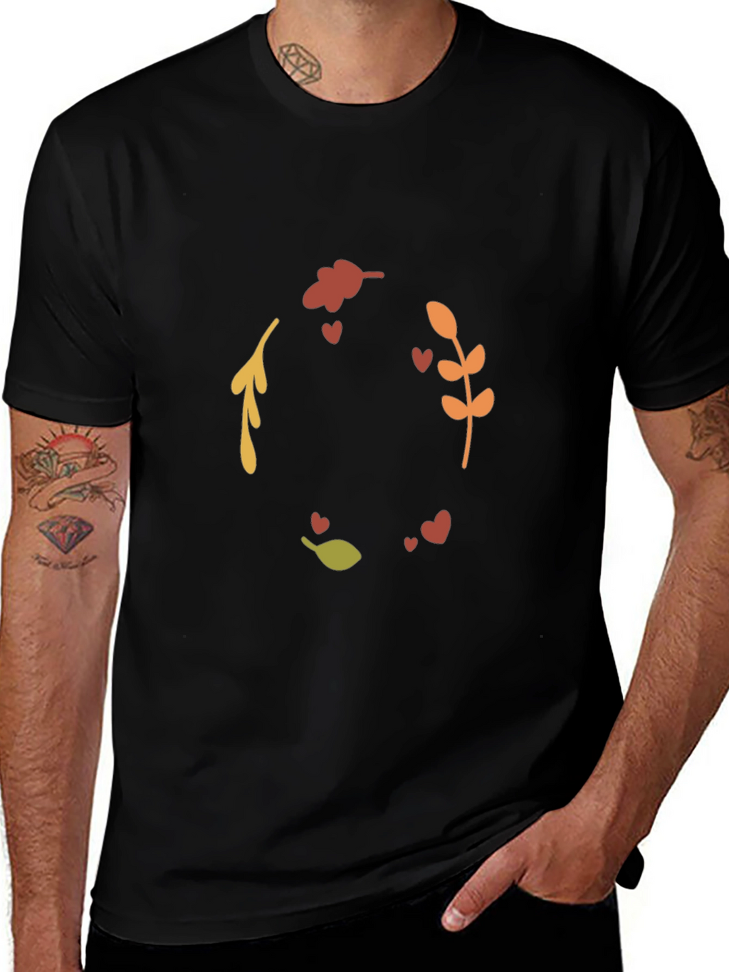 Autumn Leaves & Hearts Black Graphic Tee