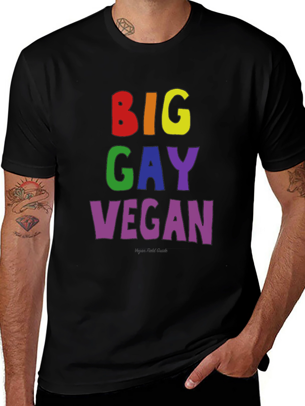 Big Gay Vegan Pride T-Shirt - Black Cotton Tee