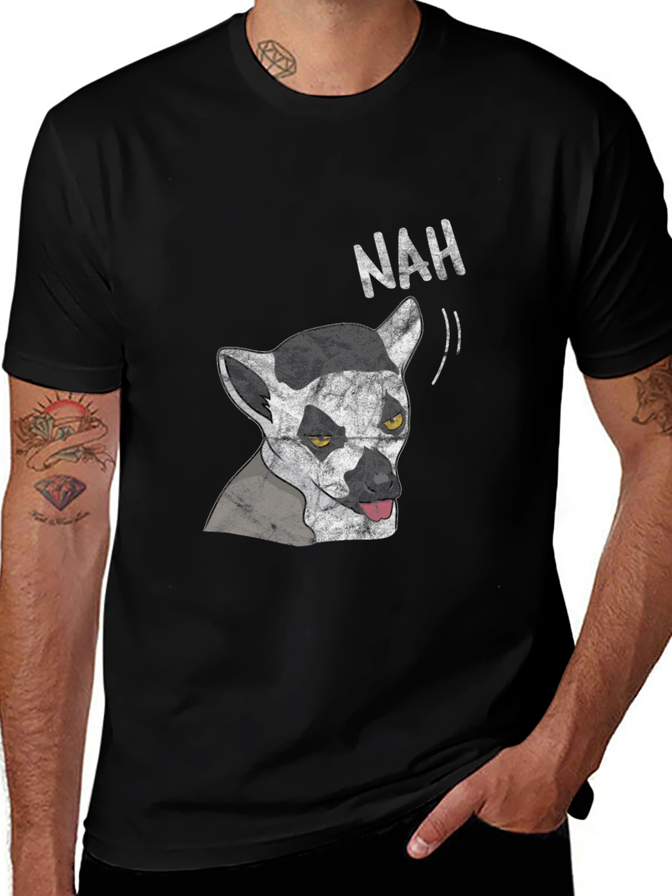 Lemur Nah Graphic Tee - Black Cotton T-Shirt