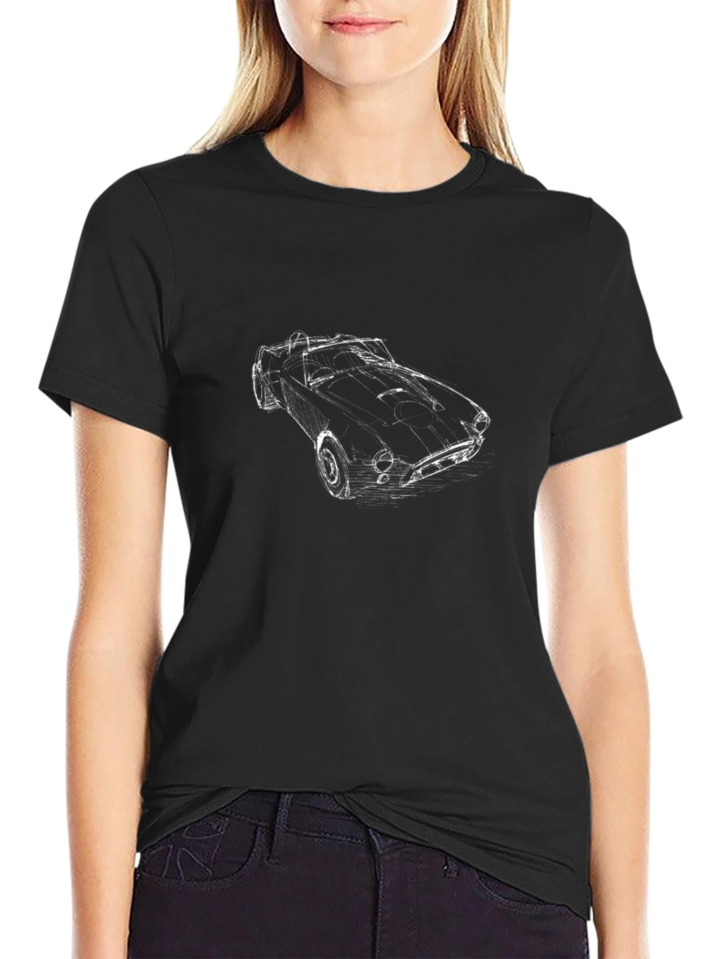 Black T-Shirt with Car Sketch