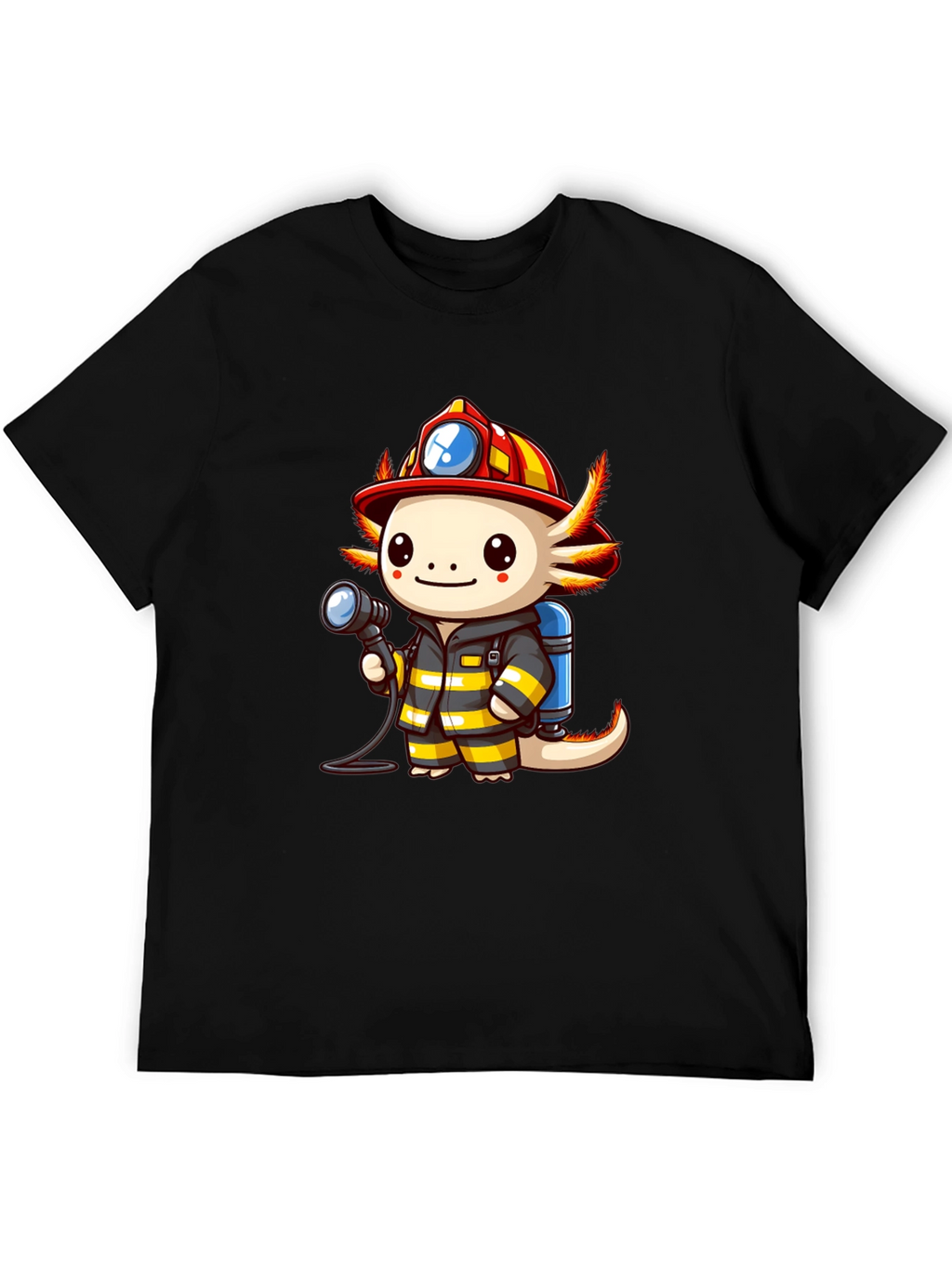 Axolotl Firefighter T-Shirt - Cartoon Graphic Tee