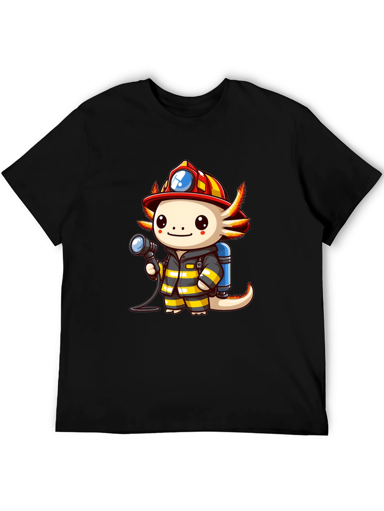 Axolotl Firefighter T-Shirt - Cartoon Graphic Tee