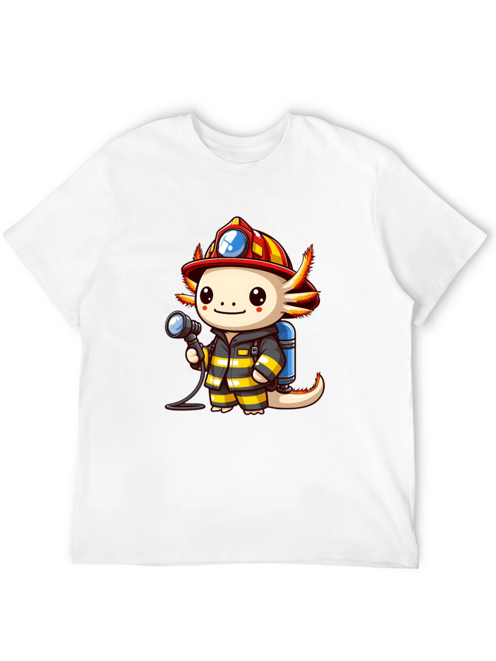 Axolotl Firefighter T-Shirt - Cartoon Graphic Tee