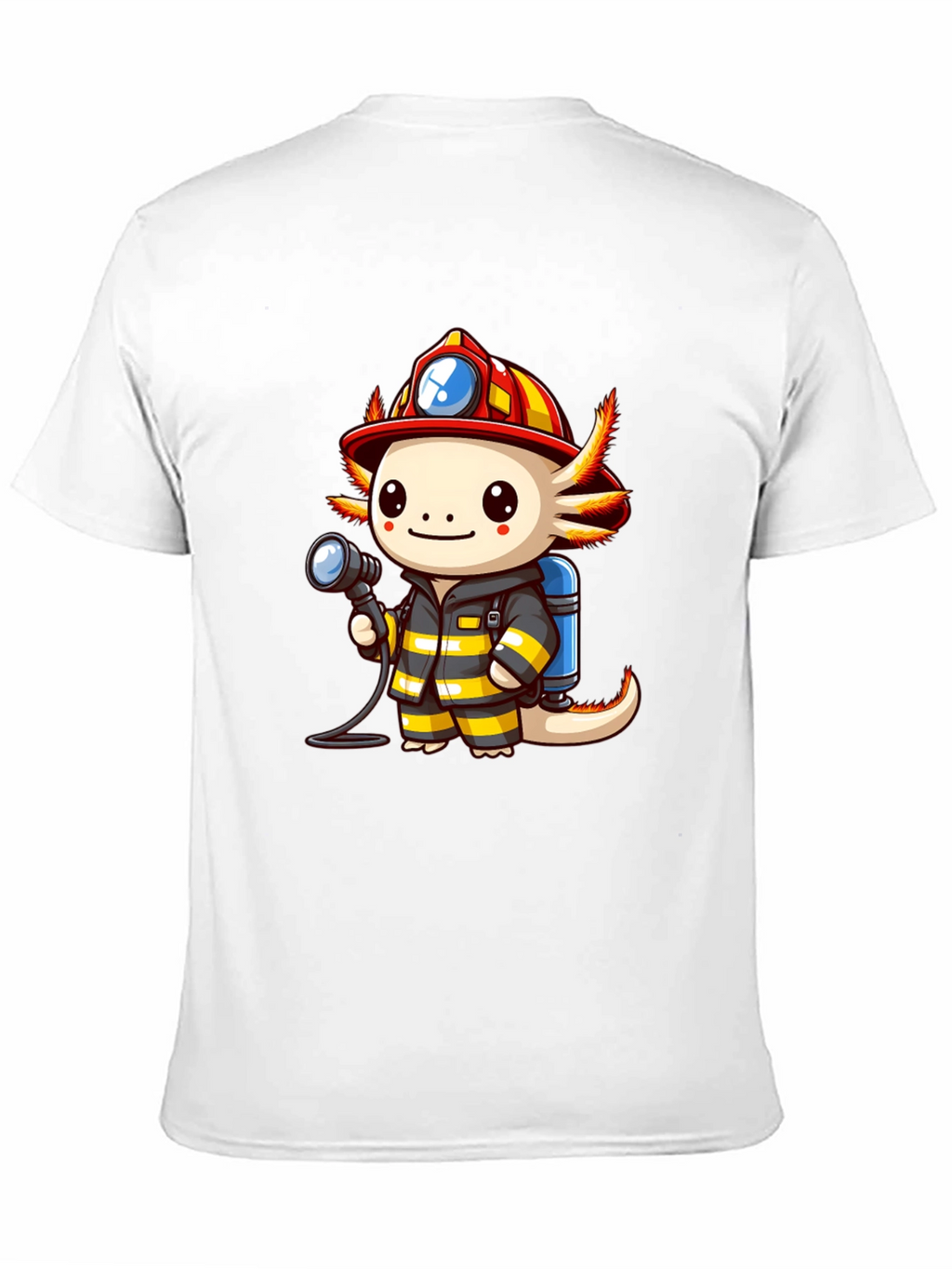 Axolotl Firefighter T-Shirt - Cartoon Graphic Tee