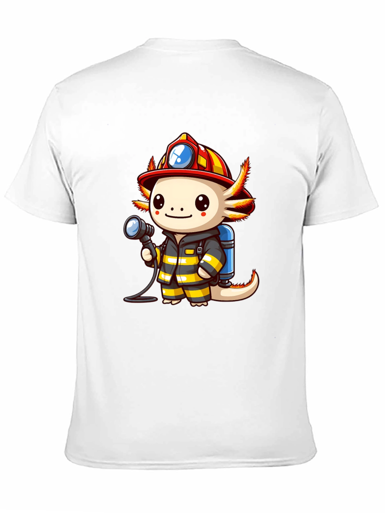 Axolotl Firefighter T-Shirt - Cartoon Graphic Tee