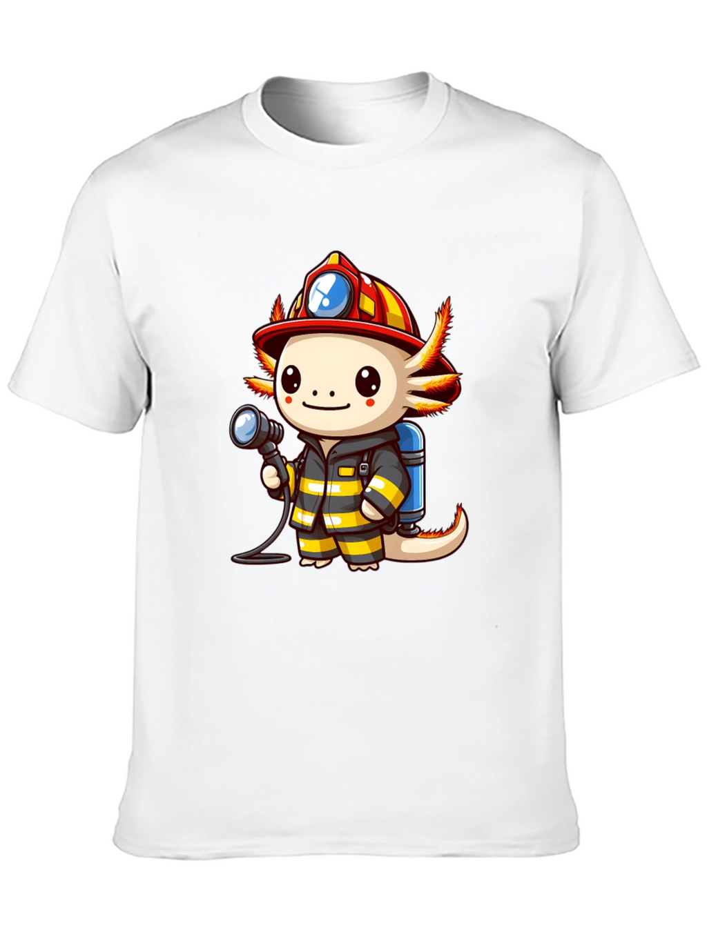 Axolotl Firefighter T-Shirt - Cartoon Graphic Tee