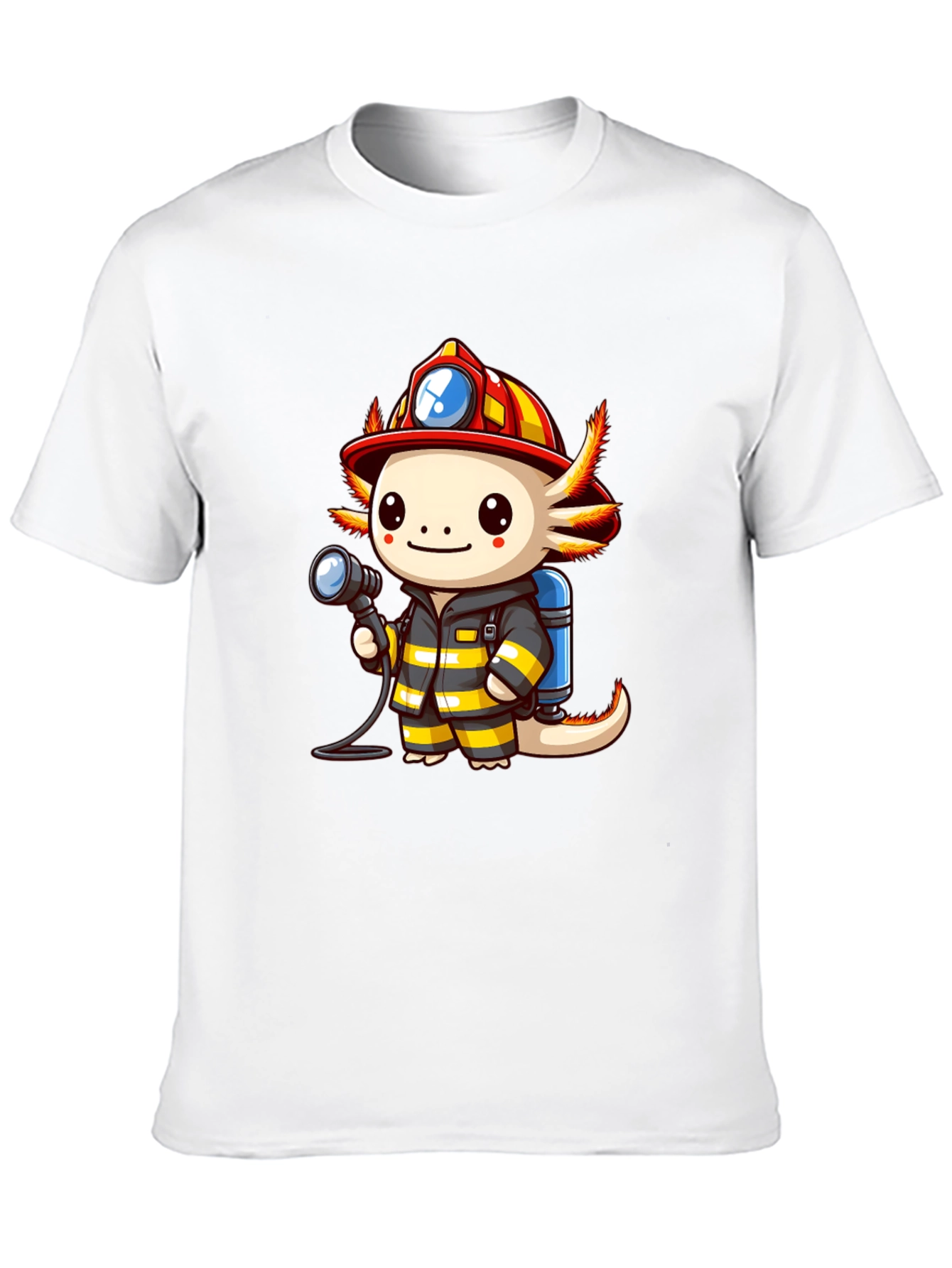 Axolotl Firefighter T-Shirt - Cartoon Graphic Tee