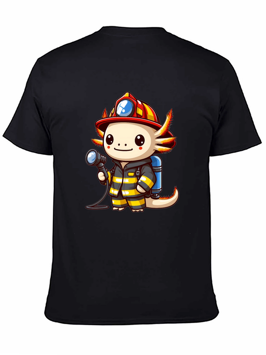 Axolotl Firefighter T-Shirt - Cartoon Graphic Tee