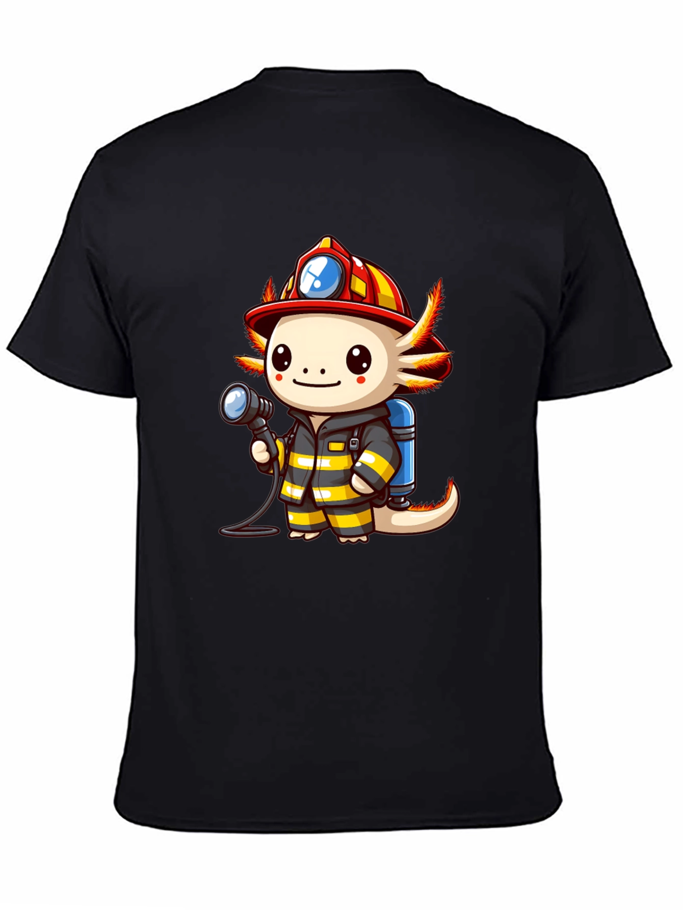 Axolotl Firefighter T-Shirt - Cartoon Graphic Tee
