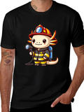Axolotl Firefighter T-Shirt - Cartoon Graphic Tee