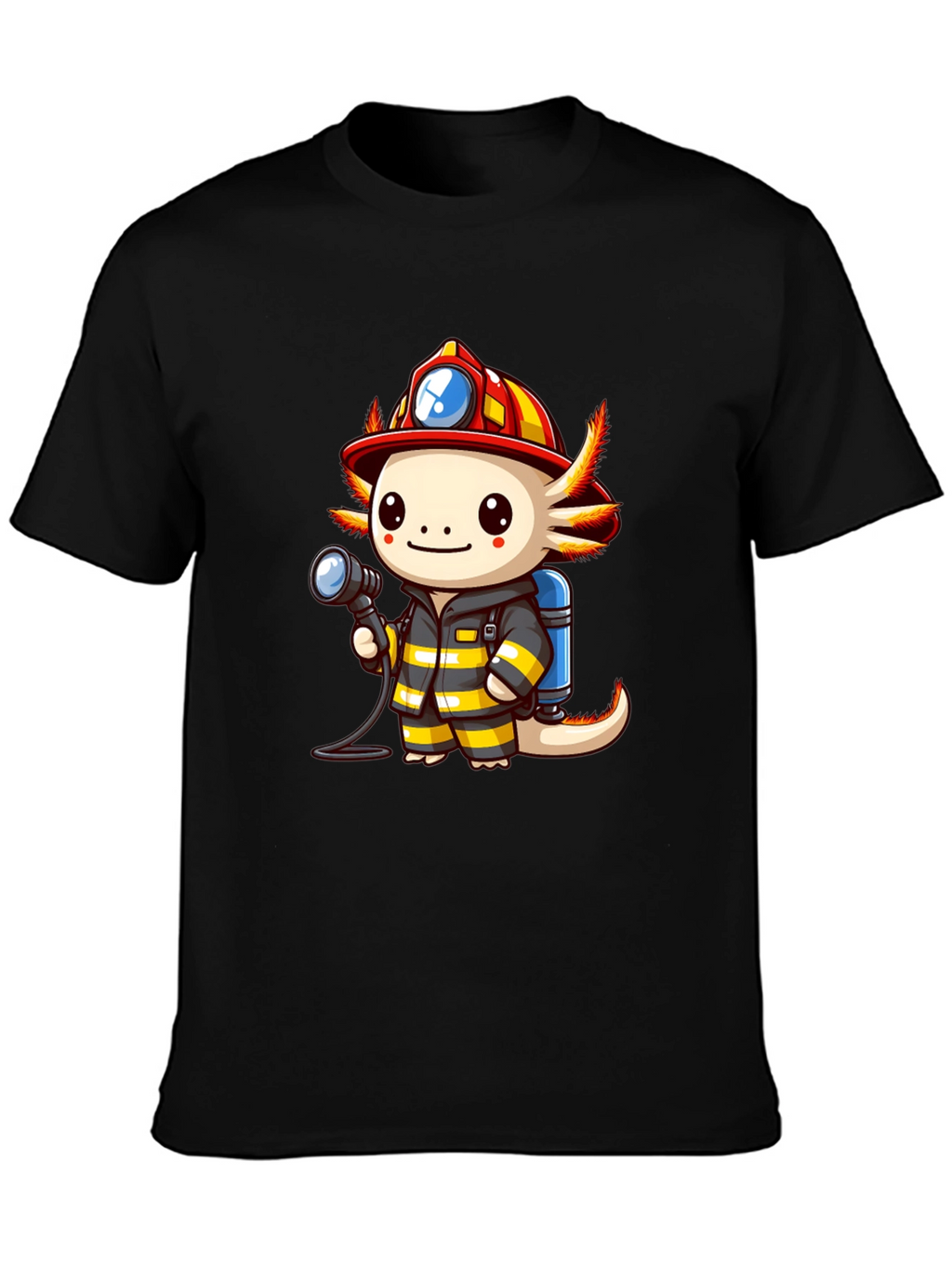 Axolotl Firefighter T-Shirt - Cartoon Graphic Tee