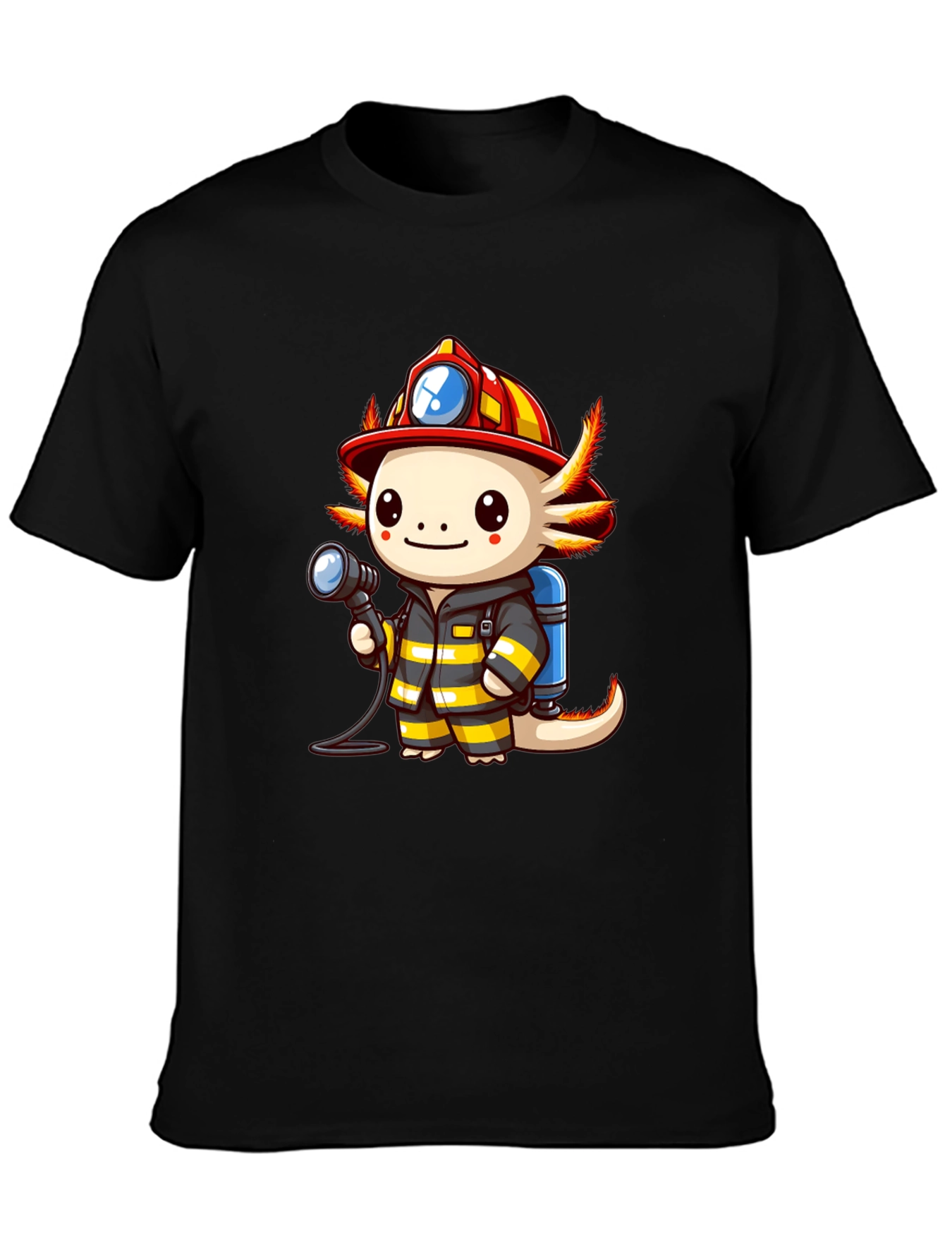 Axolotl Firefighter T-Shirt - Cartoon Graphic Tee