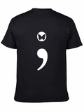 Semicolon Butterfly Graphic Tee - Black Casual T-Shirt