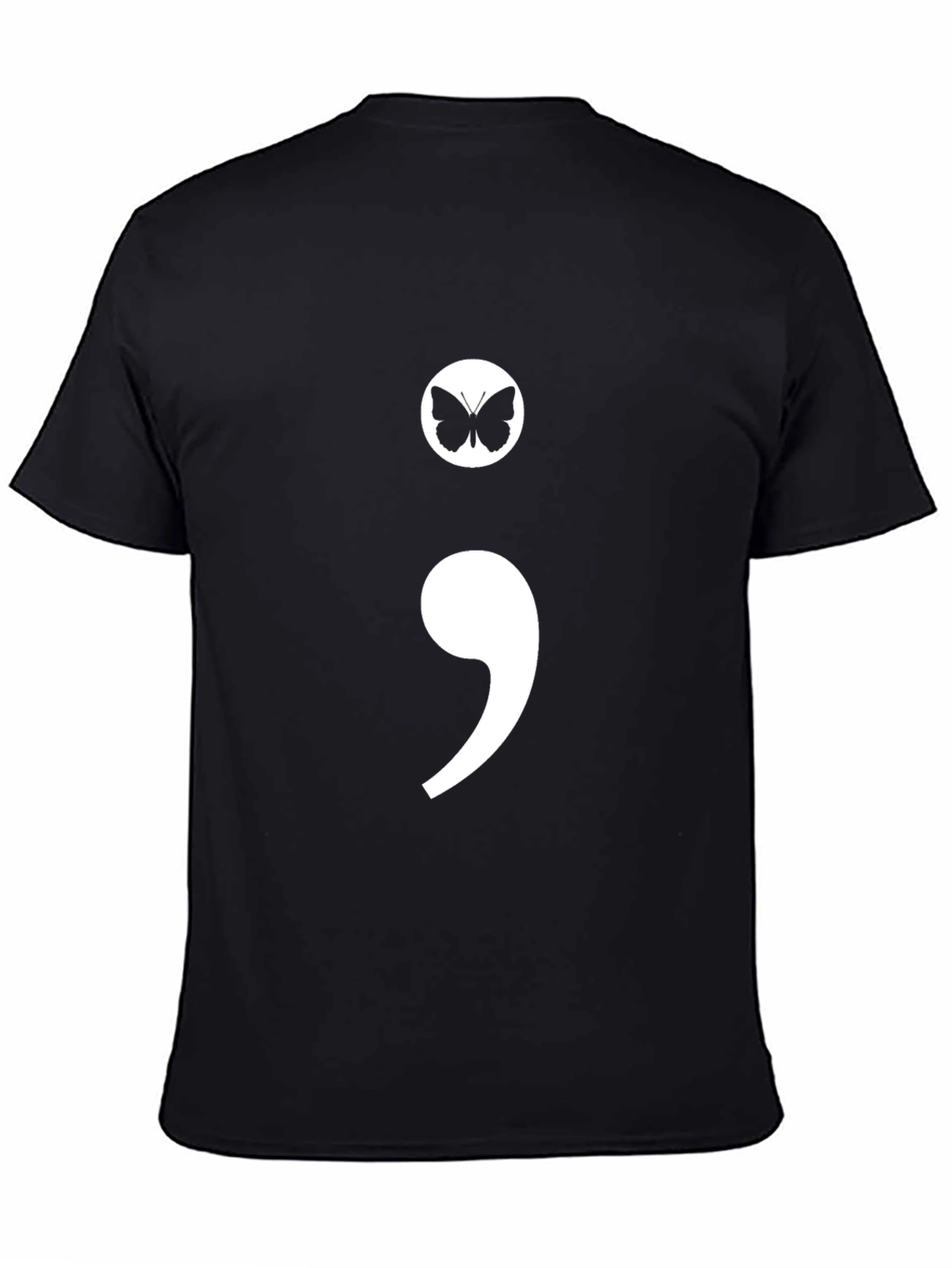 Semicolon Butterfly Graphic Tee - Black Casual T-Shirt