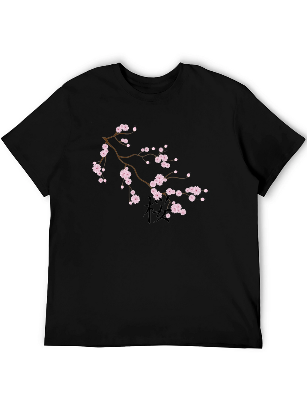 Black T-Shirt with Cherry Blossom Design