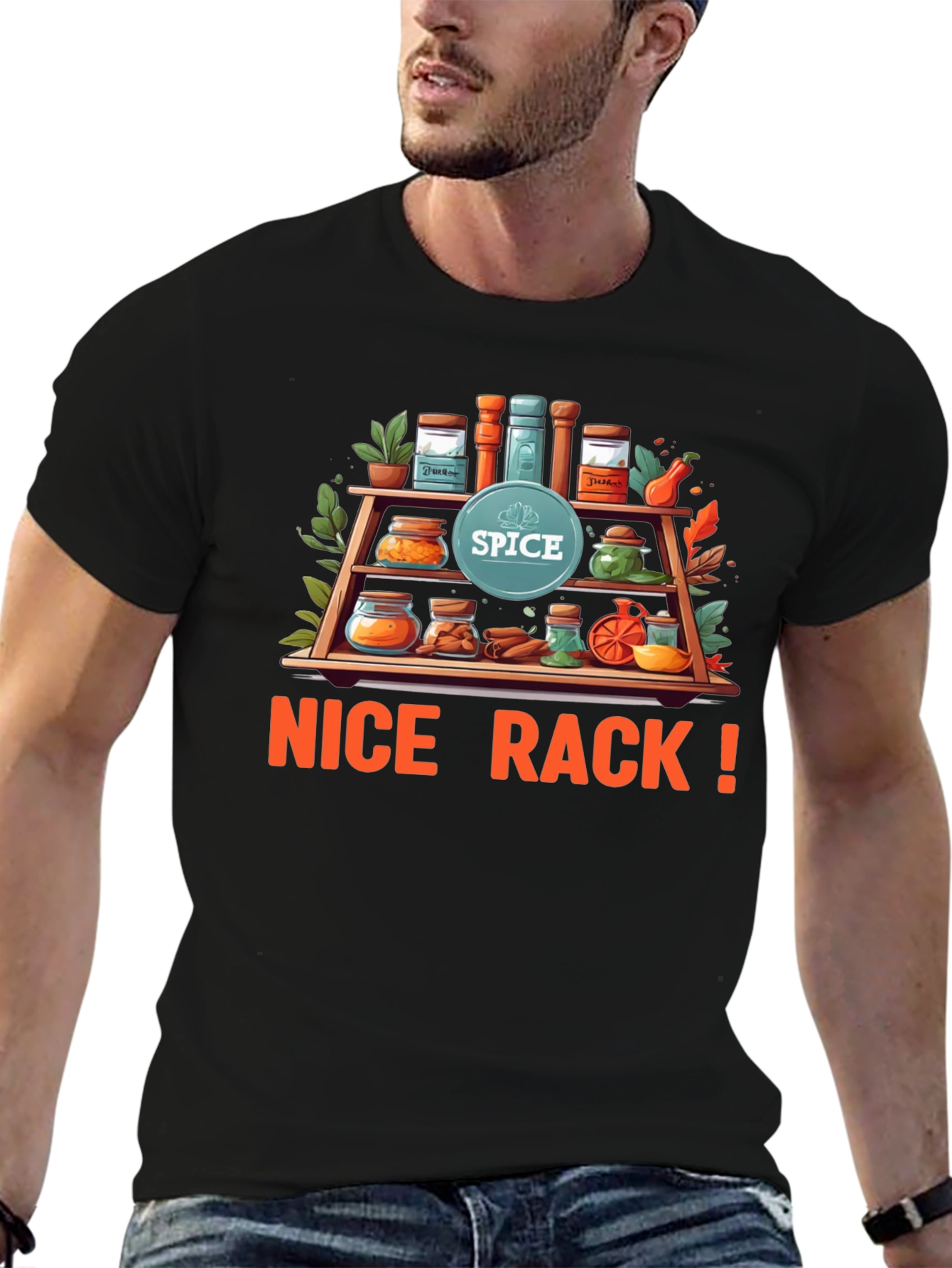 Spice Rack Pun T-Shirt - Nice Rack! Black Tee