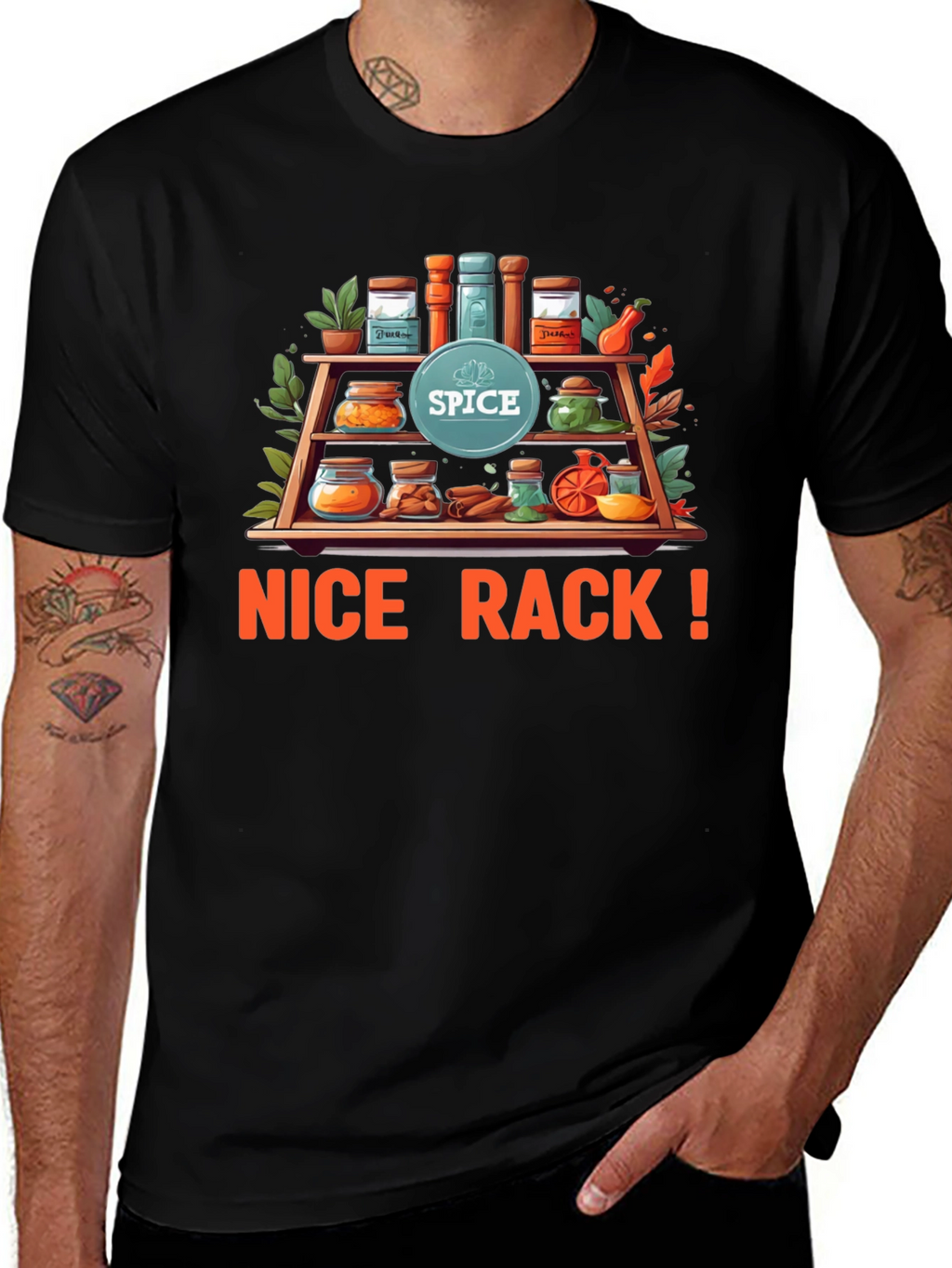 Spice Rack Pun T-Shirt - Nice Rack! Black Tee
