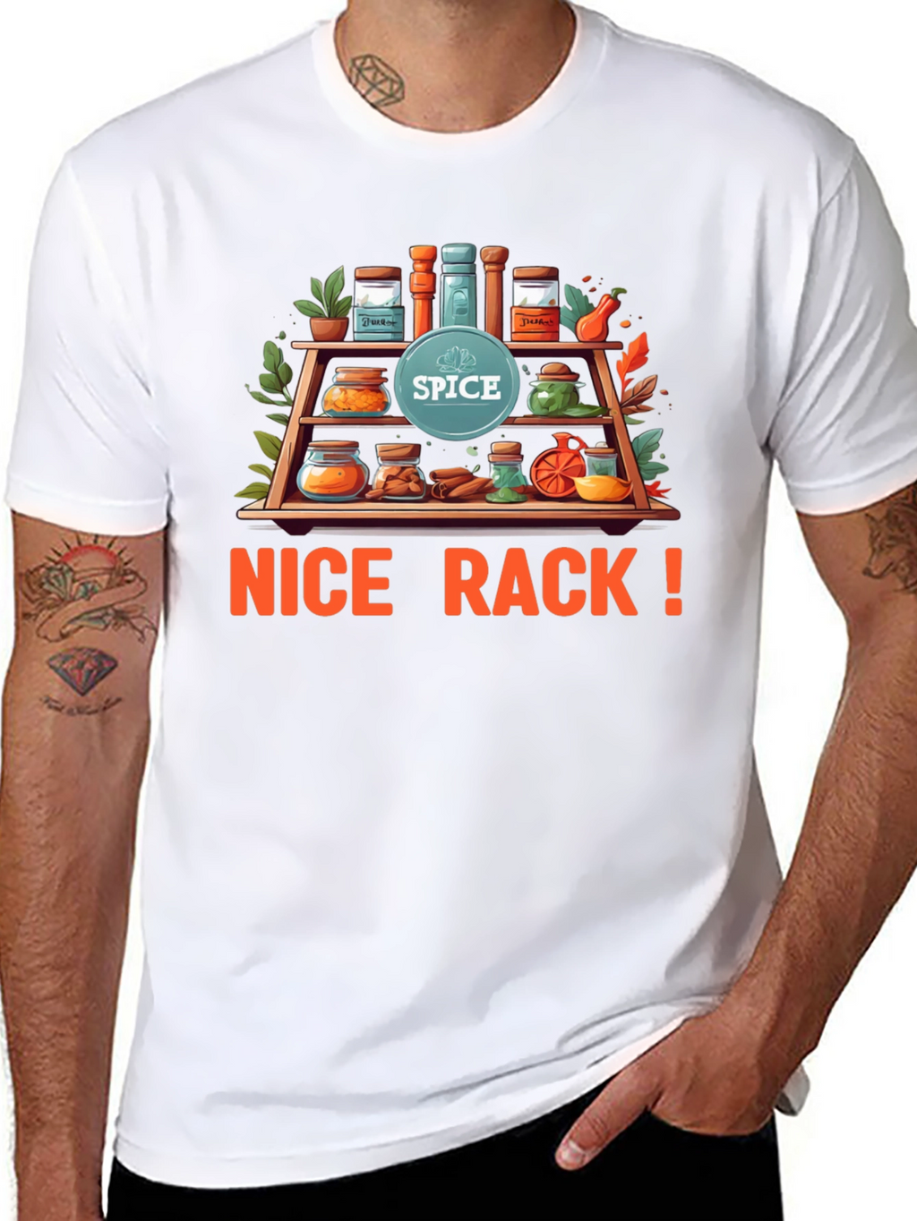 Spice Rack Pun T-Shirt - Nice Rack! Black Tee