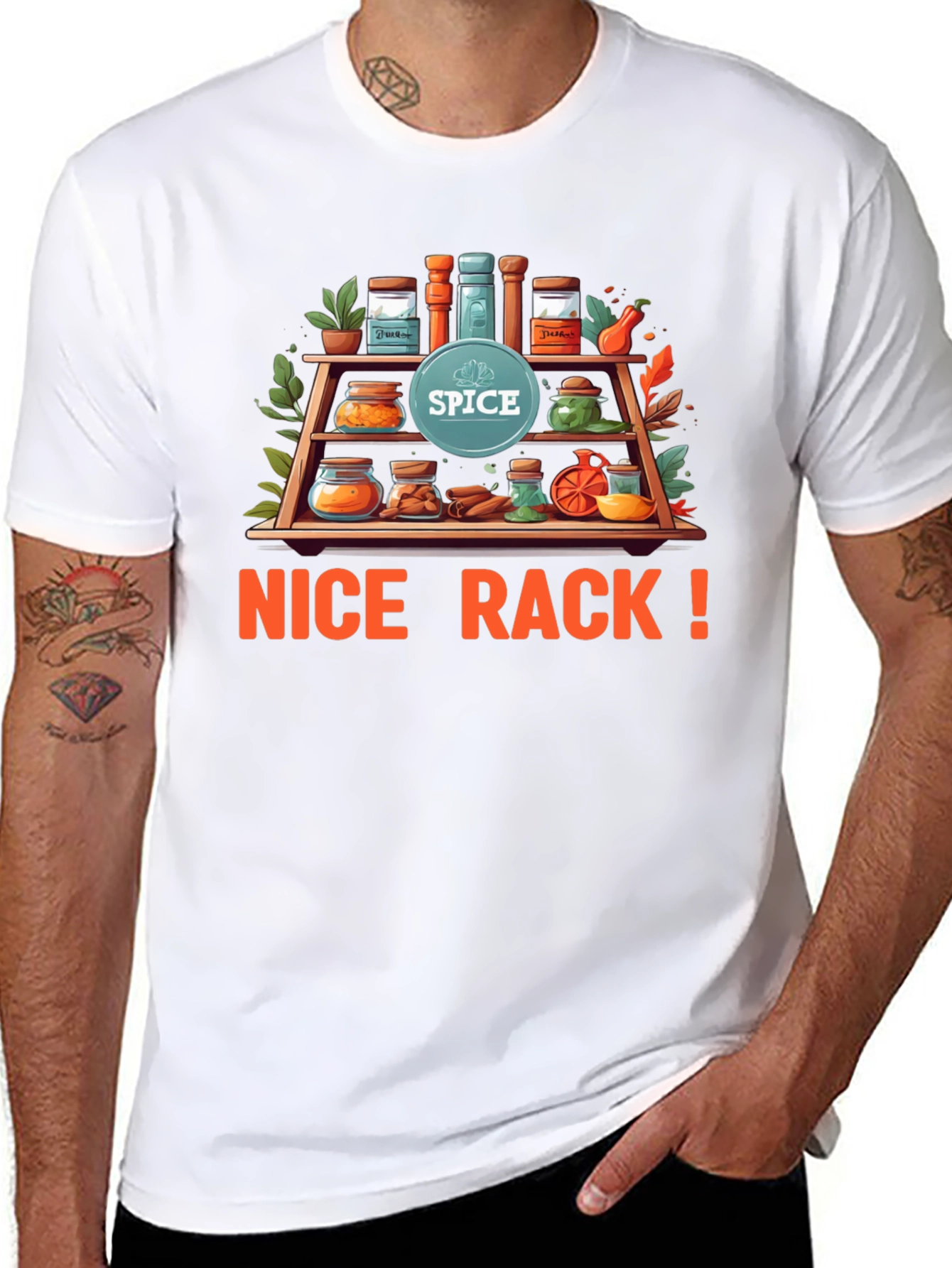 Spice Rack Pun T-Shirt - Nice Rack! Black Tee