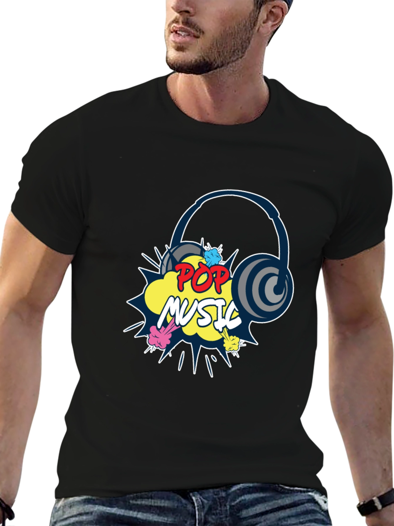 Pop Music Graphic Print Black T-Shirt