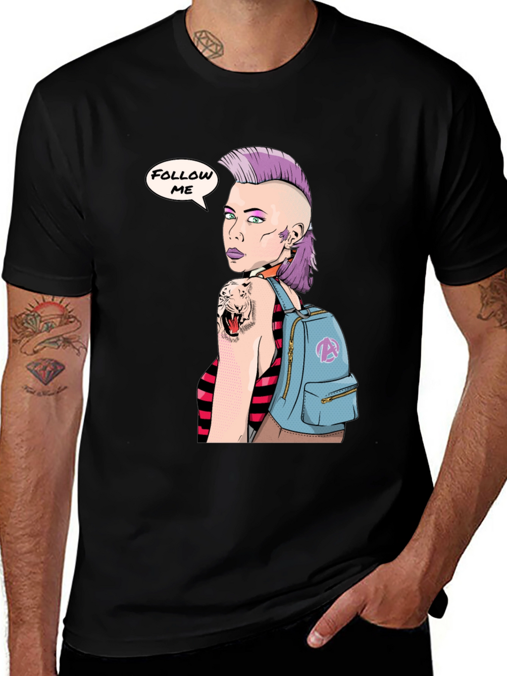 Stylish Graphic Tee - Punk Girl Follow Me Design