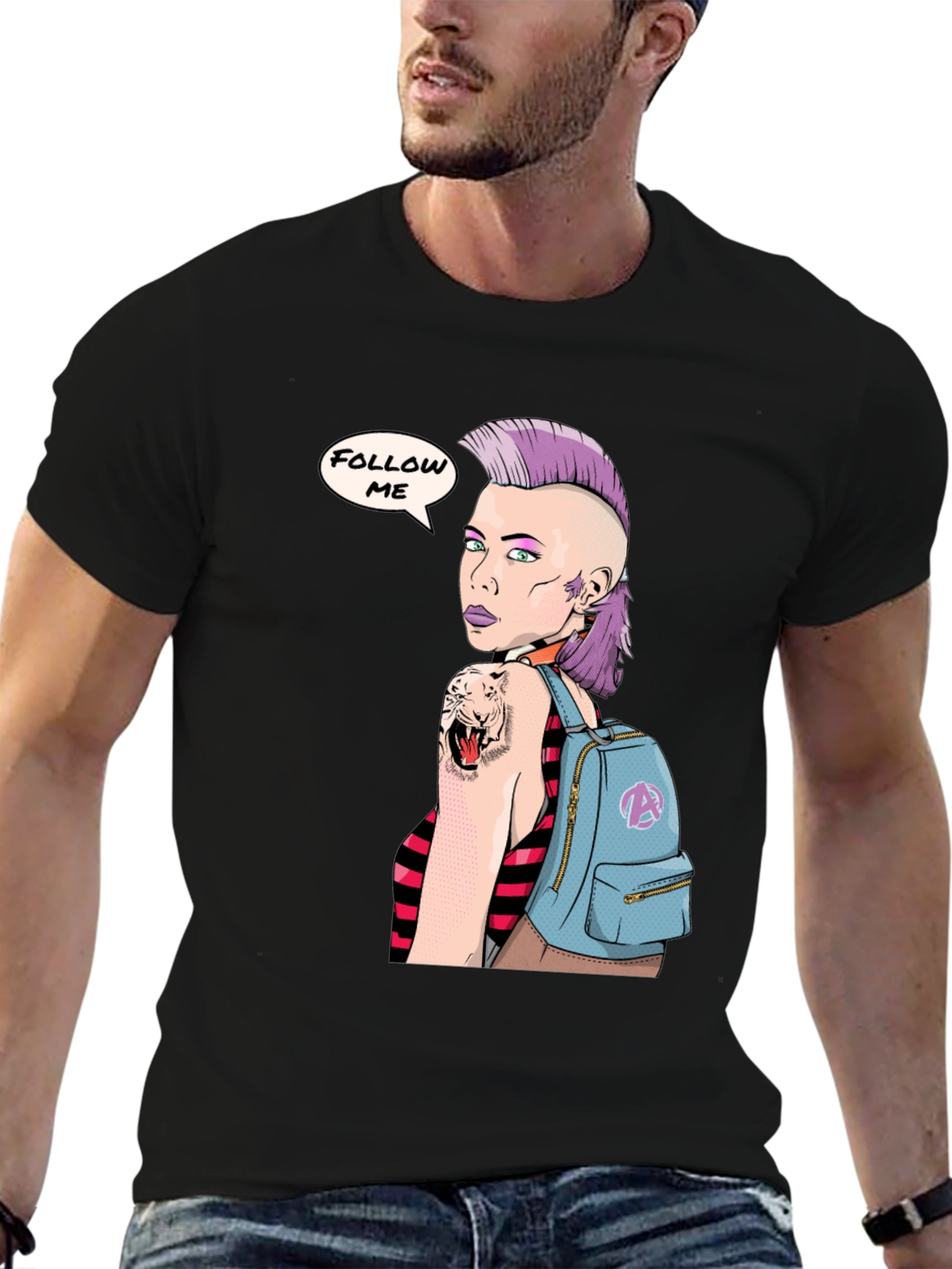 Stylish Graphic Tee - Punk Girl Follow Me Design