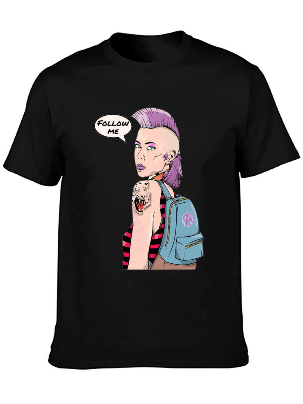 Stylish Graphic Tee - Punk Girl Follow Me Design
