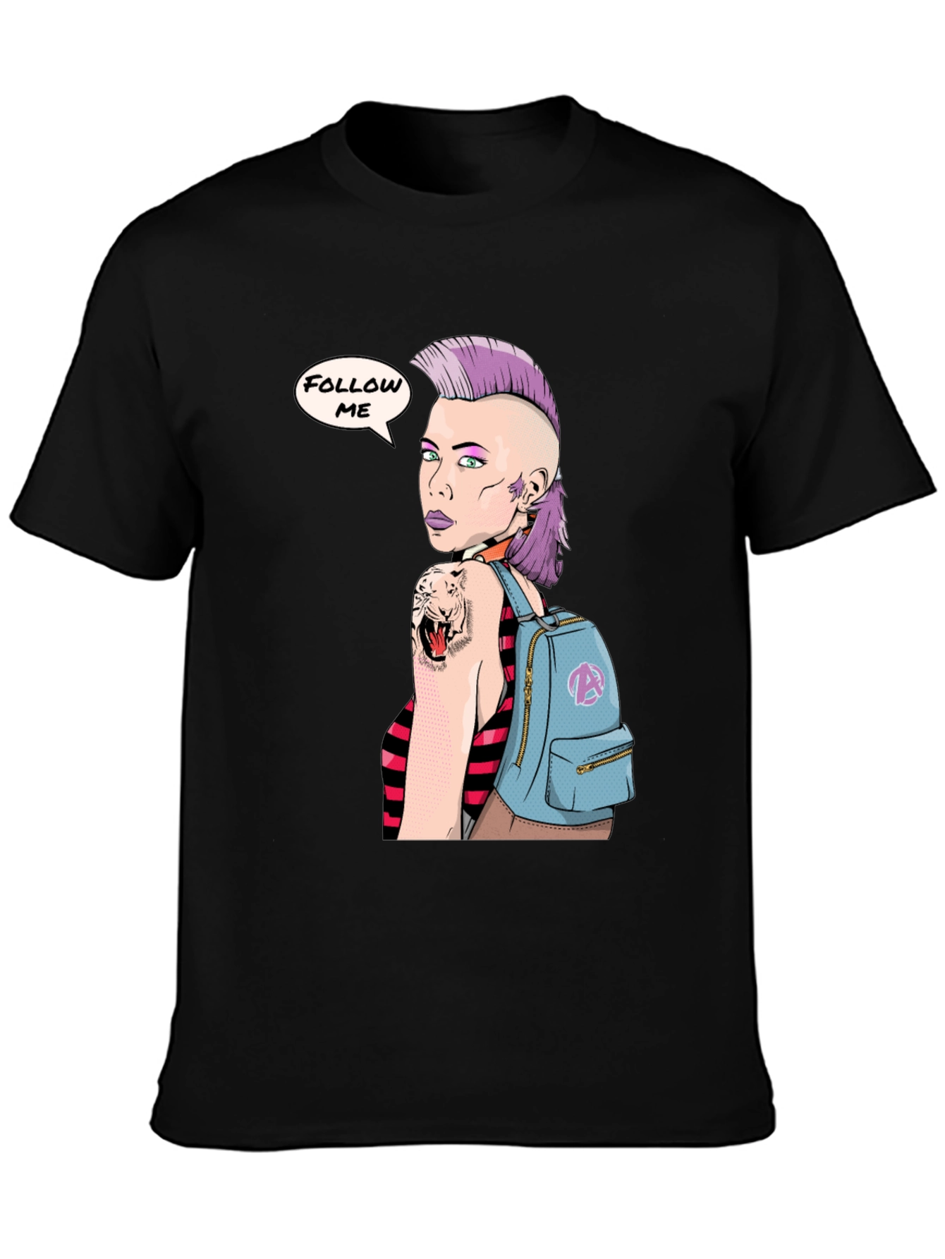 Stylish Graphic Tee - Punk Girl Follow Me Design